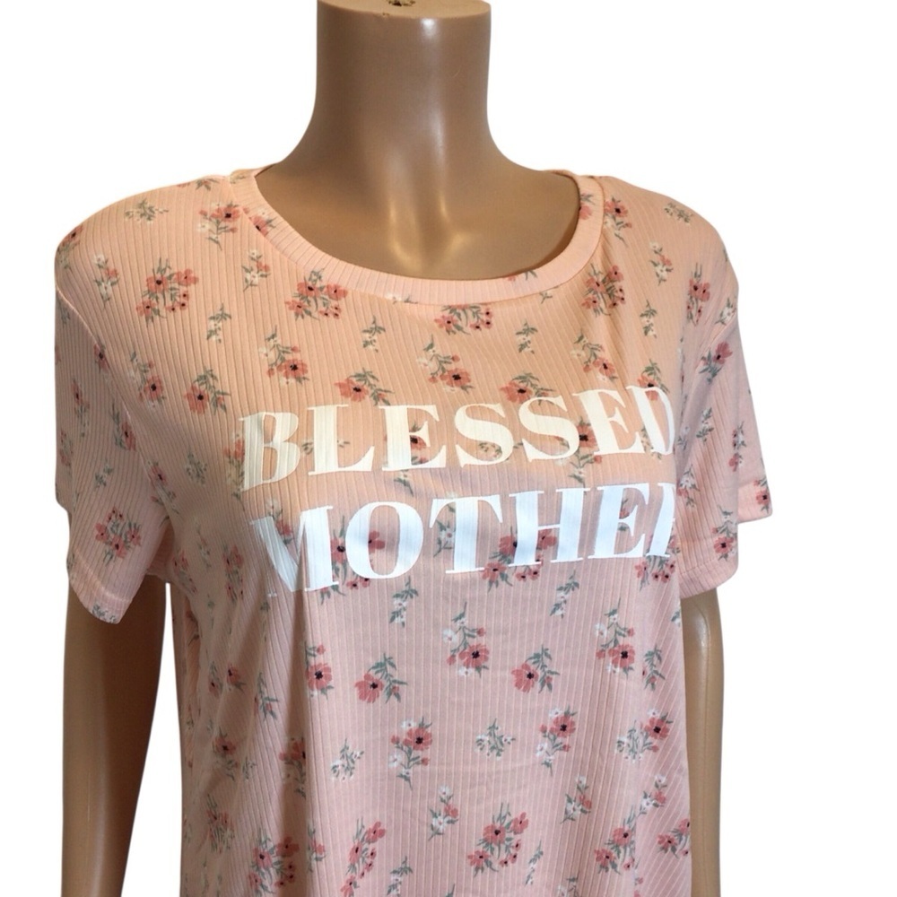 Elizabeth & Nicole Sleepwear Nightgown 1X 2X Ribbed Pink Floral “Blessed Mother” - Picture 3 of 7